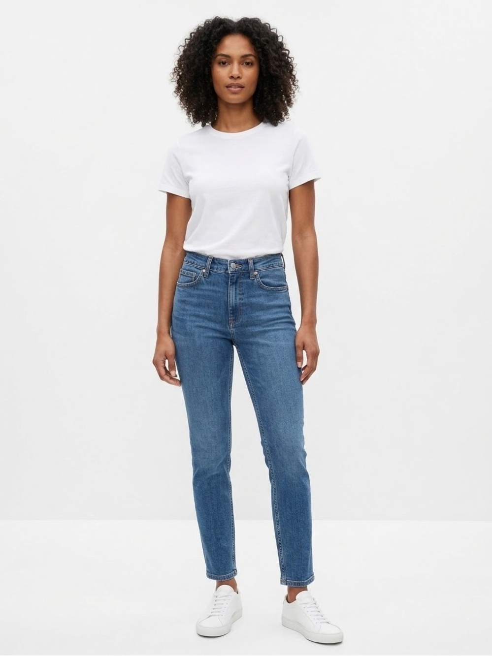EVERLANE High Rise Ankle / Slim Straight Jeans Medium Light Wash Sz 25
